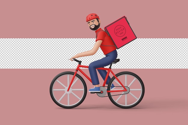Kurier-fahrradlieferant mit paketbox auf der rückseite in der 3d-darstellung