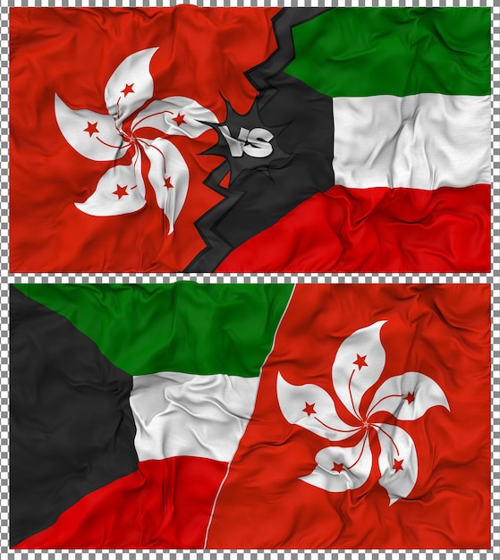 Kuwait contra Hong Kong Media bandera combinada con textura 3D de la tela de la bandera