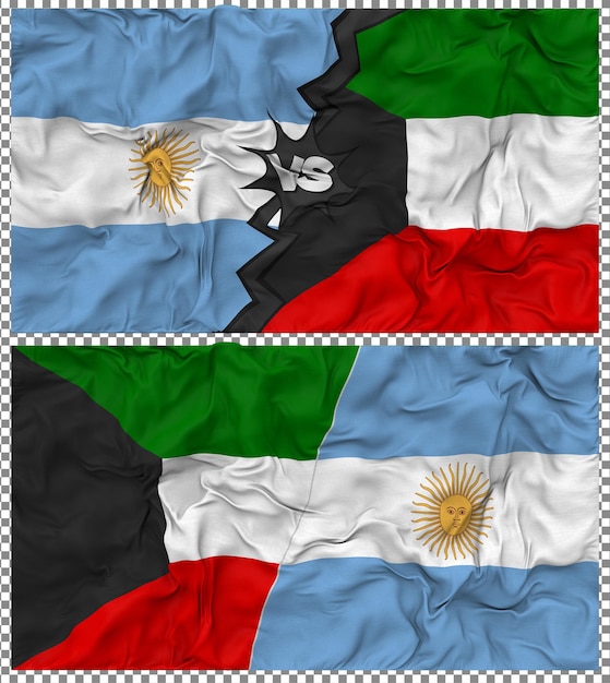 Kuwait contro l'Argentina Mezza bandiera combinata tessuto di stoffa Bump Rendering 3D