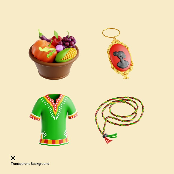 PSD kwanzaa icon 3d cosecha de joyas cordón de tela de kente