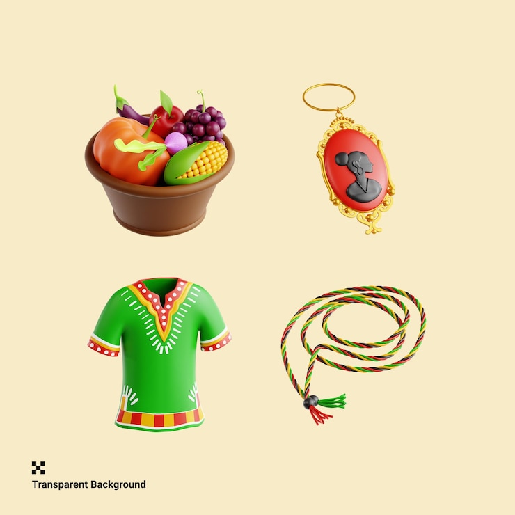 PSD kwanzaa icon 3d cosecha de joyas cordón de tela de kente