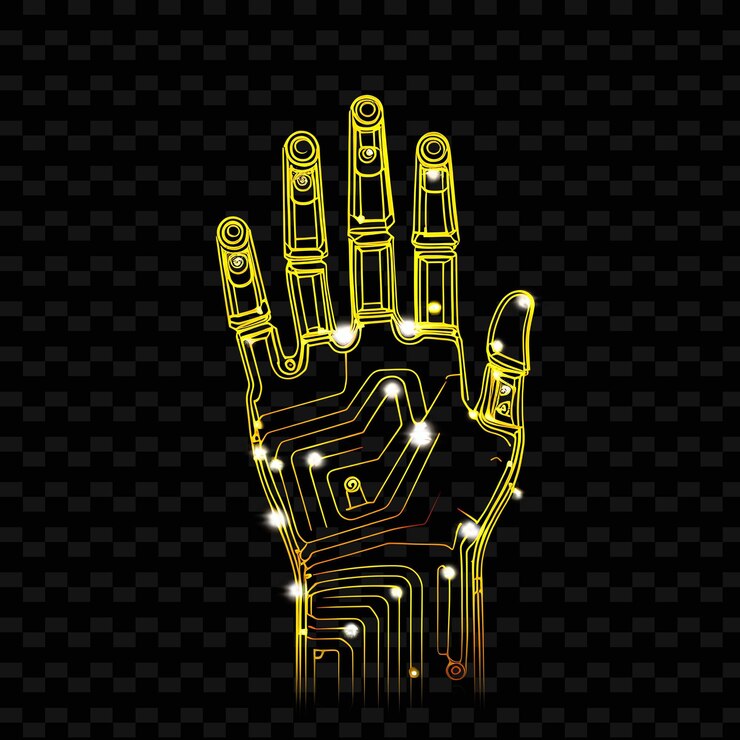 PSD kybernetische hand borderline design neon linien stil roboter h png y2k formen transparente lichtkunst