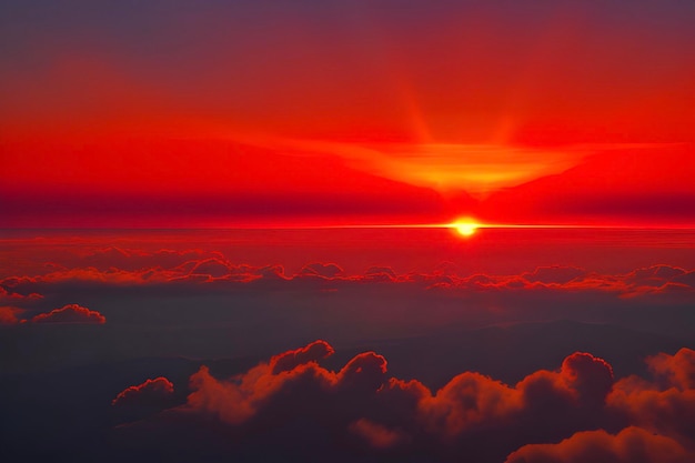 L'alba di fuoco accende i cieli azzurri