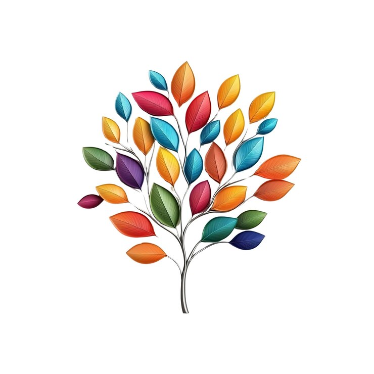 PSD l'albero della vita dell'arcobaleno vibrante abstract foglie colorate su sfondo bianco