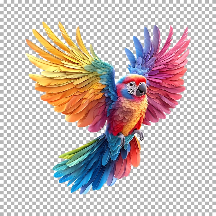 PSD l'ara arcobaleno in volo isolato su uno sfondo trasparente