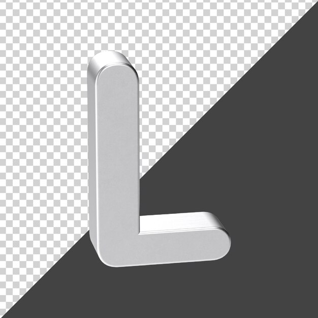 l Buchstabe aus Silber in 3D-Rendering 3D realistischer Buchstabe l
