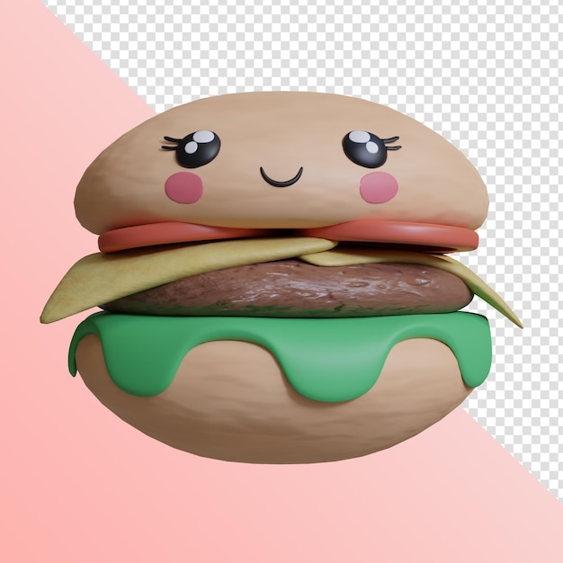 L'icona 3D rende l'hamburger kawaii