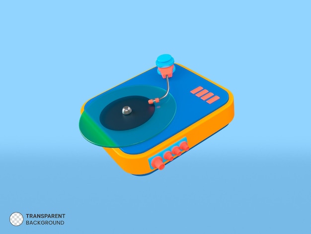 L'icona del lettore di dischi in vinile retrò ha isolato l'illustrazione di rendering 3d