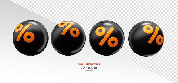 L'icona della percentuale della palla in 3d rende nero e arancione con neon su sfondo trasparente