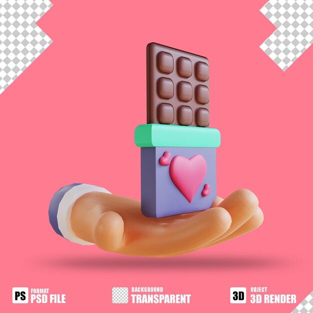 L'illustrazione 3D ama il cioccolato e la mano 2 adatta per San Valentino