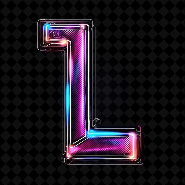 L letra adornada con líneas de zigzag de neón en la parte superior y inferior de una colección de arte de forma de color neón Y2K