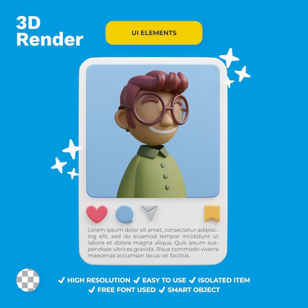 ÉLÉMENTS D'UI SOCMED FRAME DANS LE RENDU 3D