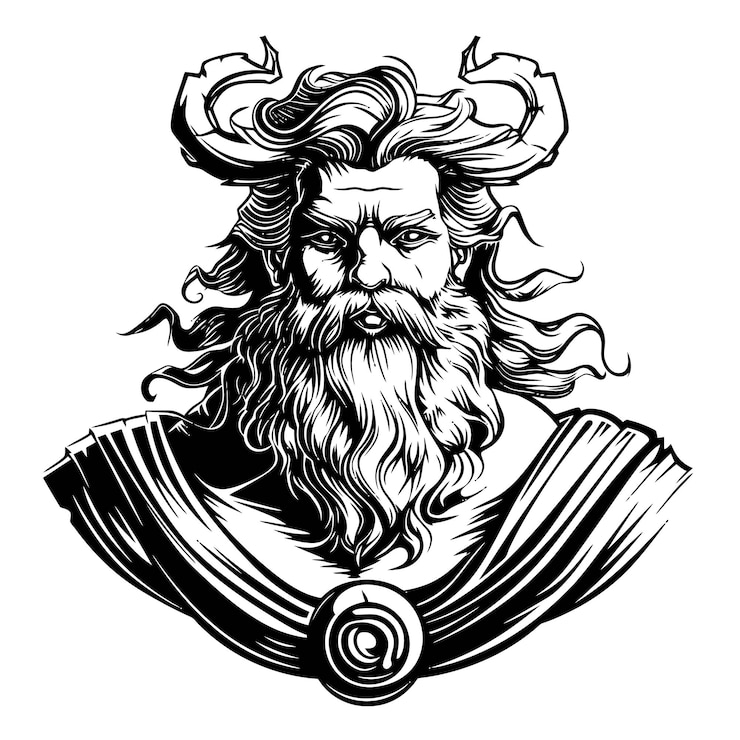 PSD l'opera d'arte del grande zeus con contorni neri