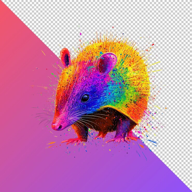 PSD l'opossum arcobaleno vibrante in una scintilla di colori