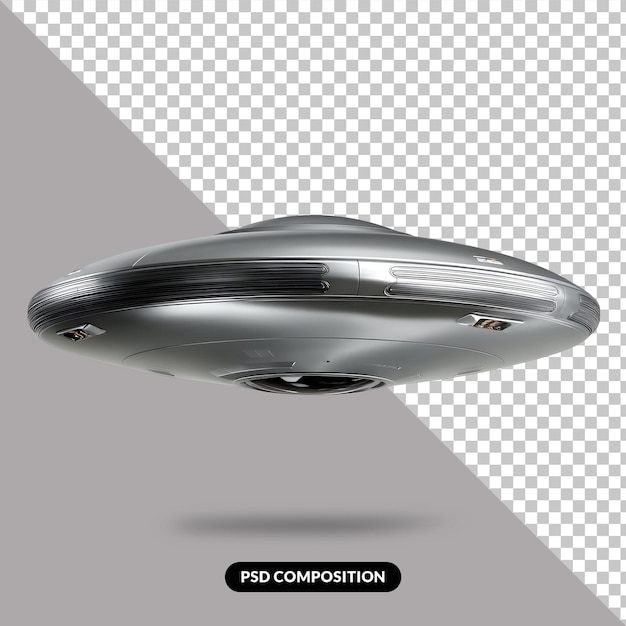 L'UFO argento luccicante che vola nello spazio