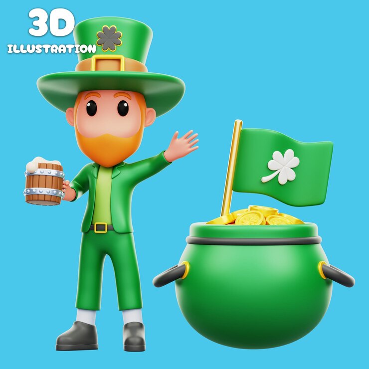 PSD l'uomo che celebra il giorno di patricks illustrazione 3d