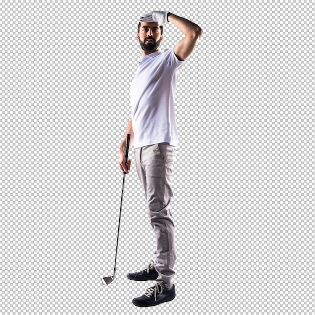 L'uomo del golf mostra qualcosa.