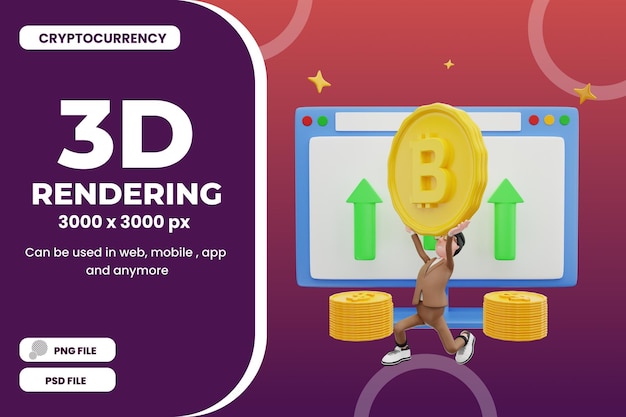 L'uomo del rendering 3d solleva l'illustrazione del bitcoin