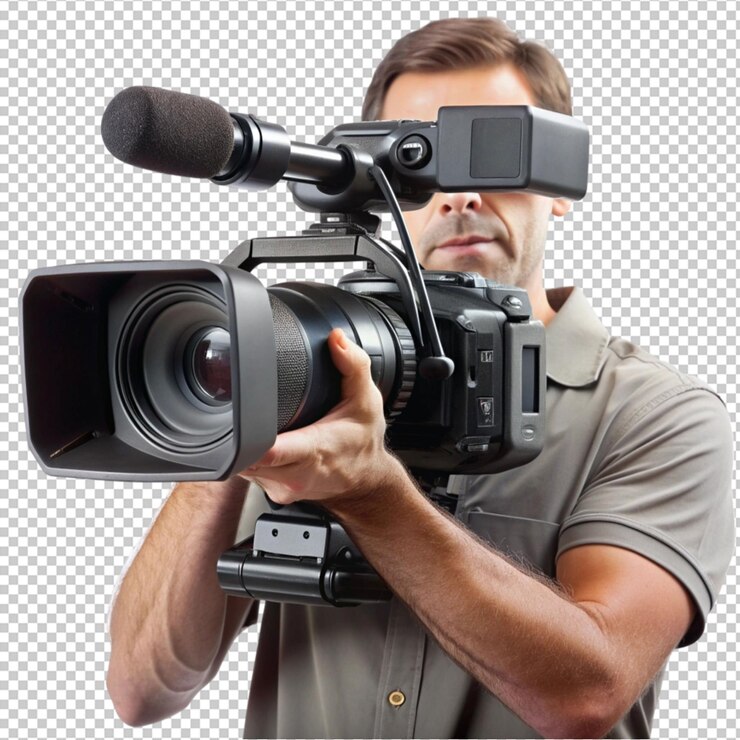 PSD l'uomo della telecamera tiene la telecamera in mano