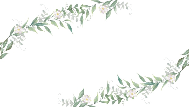 La cornice floreale ad acquerello è dipinta in verde e bianco