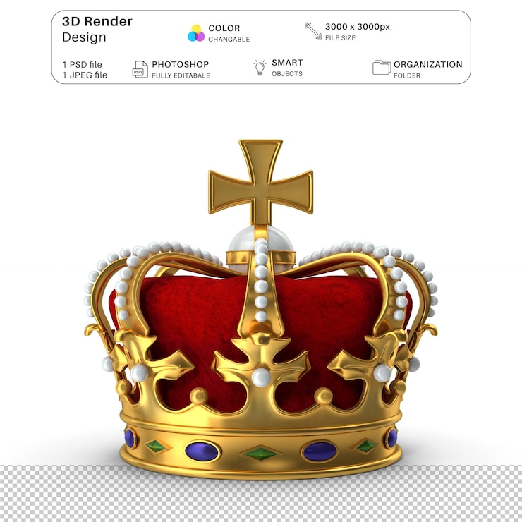 PSD la corona reale del re modellazione 3d rendered psd file corona realistica