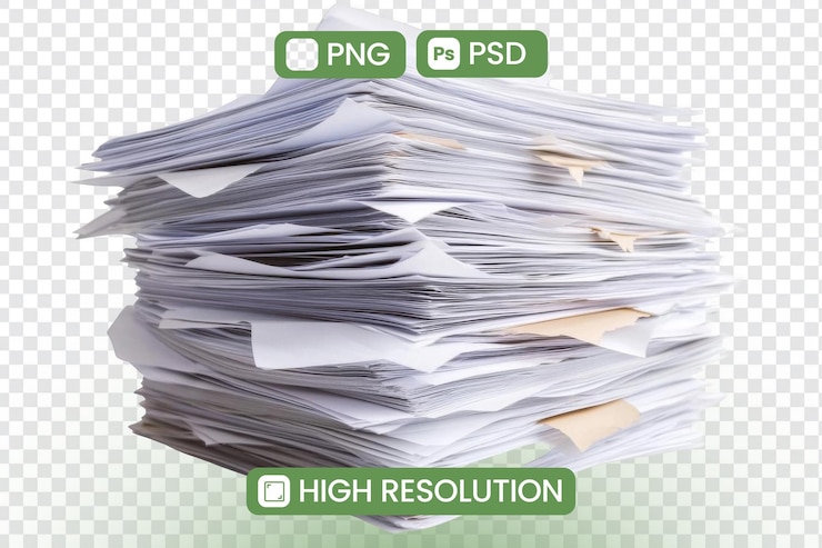 PSD la documentazione schiacciante una rappresentazione visiva del disordine d'ufficio e la necessità di strategie di digitalizzazione per una gestione efficace dei documenti nel luogo di lavoro moderno