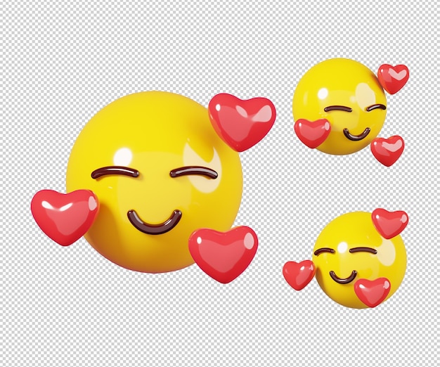 La faccia sorridente con i cuori rossi ama l'emoticon isolata L'icona Emoji e l'emoticon affronta il concetto di rendering 3D