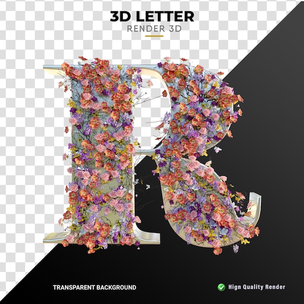 La lettera R 3d flower edition realistica rende la qualità hign