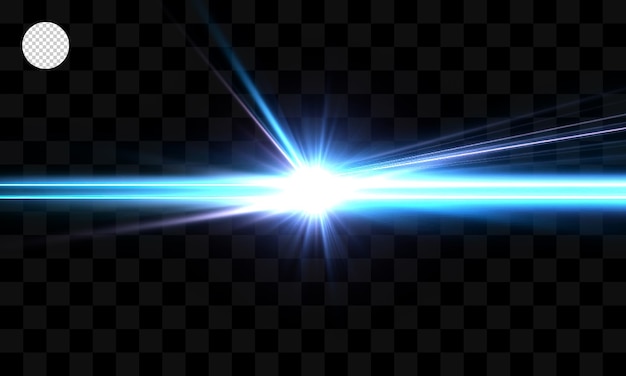 La luce blu dal centro della luce risplende su uno sfondo trasparente