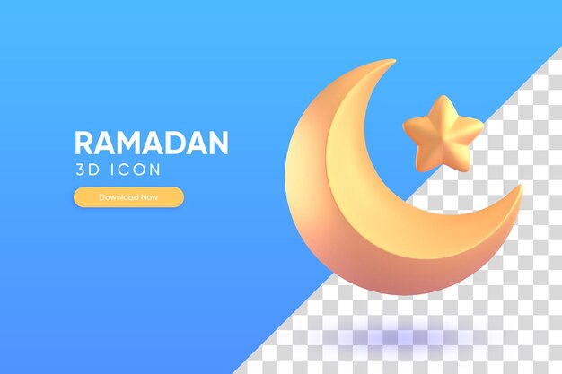 La luna dorata e la stella per l'ornamento del Ramadan 3D rendono l'illustrazione