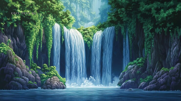 PSD la lussureggiante cascata della giungla che cade in una piscina tranquilla