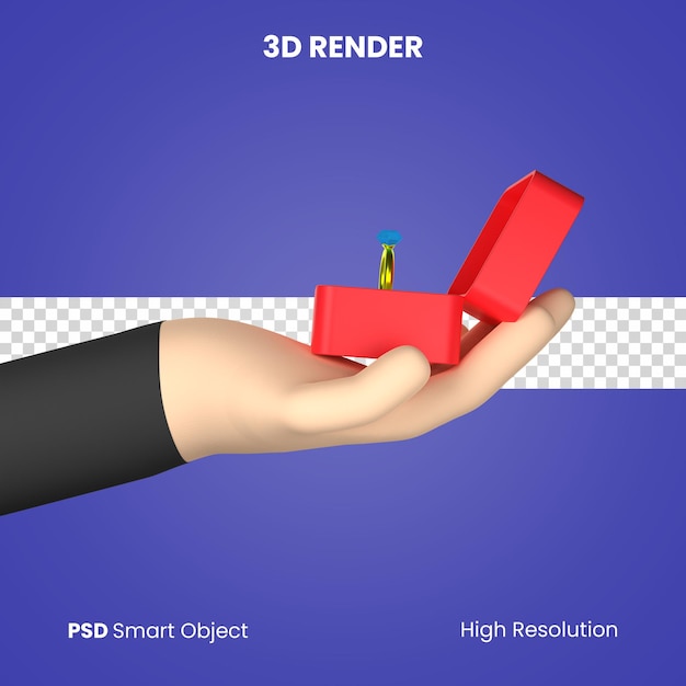 La mano 3d che dà il rendering dell'anello isolato