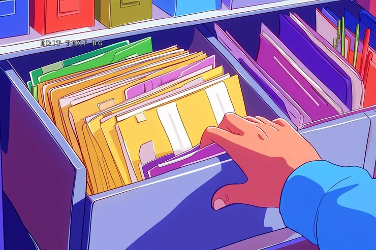 PSD la mano che prende i file in un cassetto d'ufficio traboccante