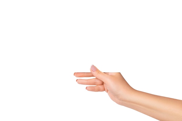la mano di una donna tiene un foglio bianco su sfondo trasparente isolato