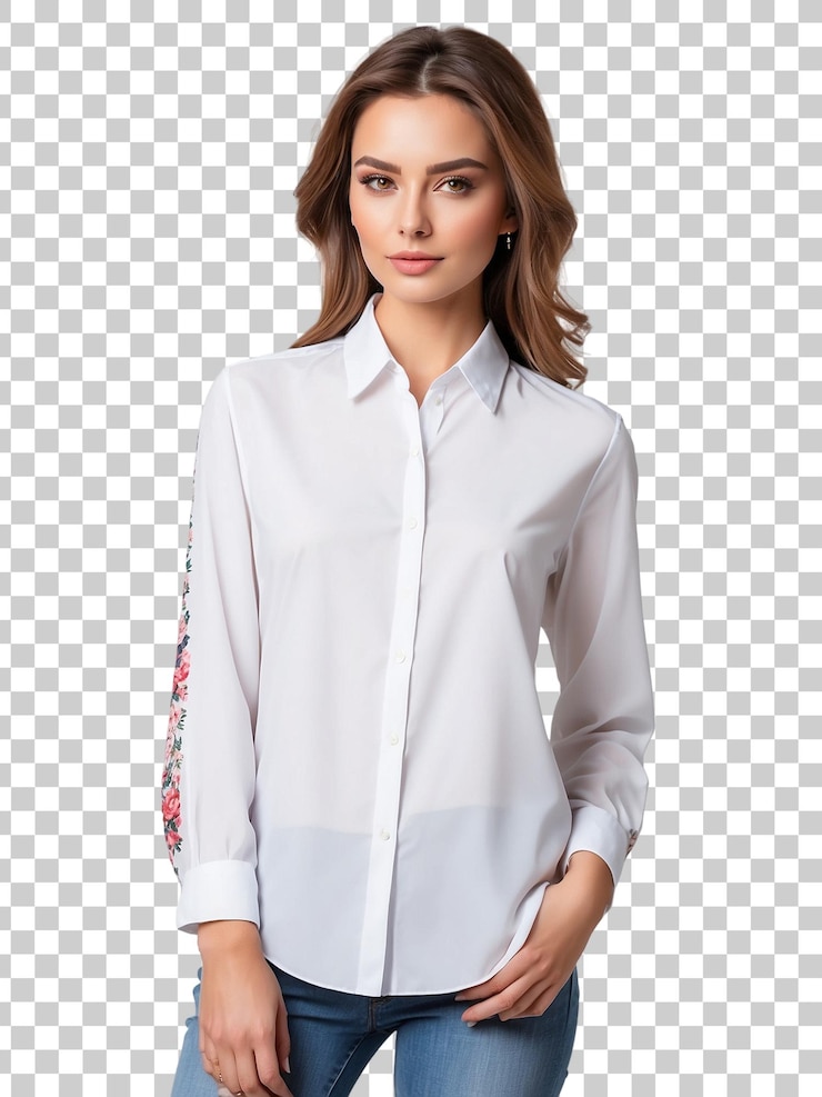PSD la modella indossa un top floreale con un disegno floreale isolato su uno sfondo trasparente