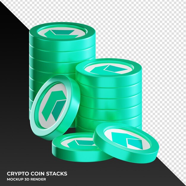 La moneta Neo impila l'illustrazione del rendering 3D della criptovaluta