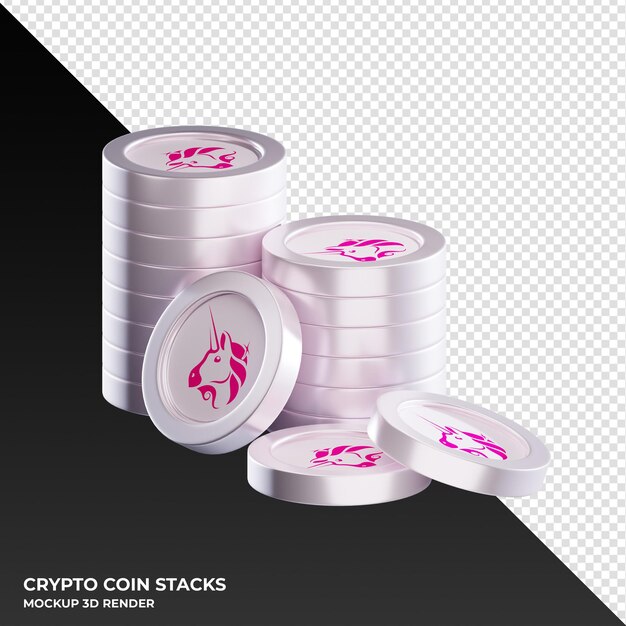 La moneta Uniswap UNI impila l'illustrazione del rendering 3D della criptovaluta
