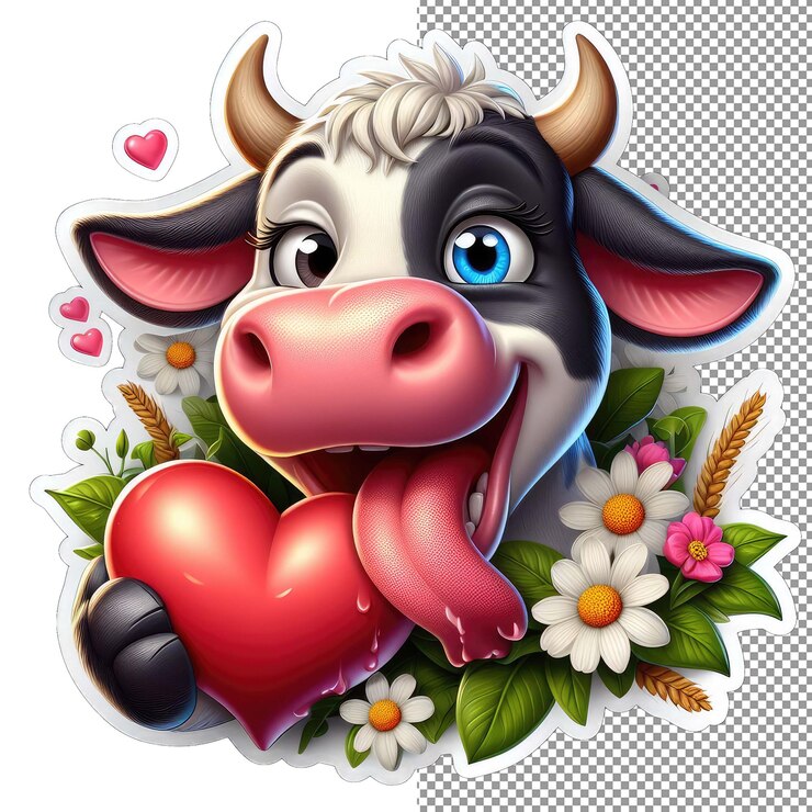 PSD la mucca che muove i cuori con l'etichetta d'amore