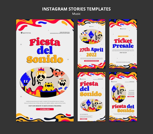 La musica dal design piatto mostra le storie di instagram