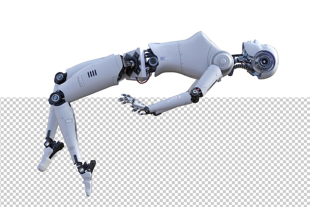 La posa senza peso del robot femminile futuristico ha impostato il rendering 3d