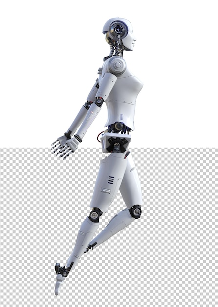 La posa senza peso del robot femminile futuristico ha impostato il rendering 3d