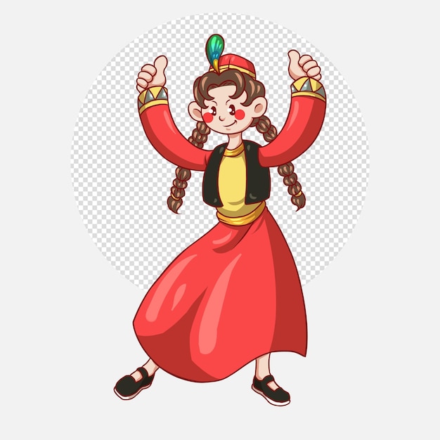 La ragazza nei personaggi dei cartoni animati asiatici tradizionali dell'abbigliamento ha isolato l'illustrazione piana