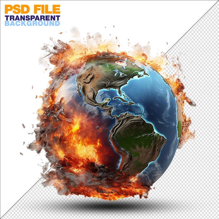 PSD la terra 3d e gli effetti del riscaldamento globale sullo sfondo trasparente