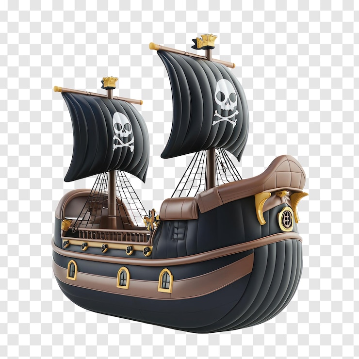 PSD la vista anteriore delle navi pirata gonfiabili 3d è isolata su uno sfondo trasparente