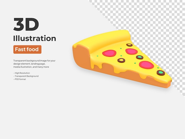 La vista isometrica dell'icona della pizza della fetta di pizza isolata 3d rende l'illustrazione