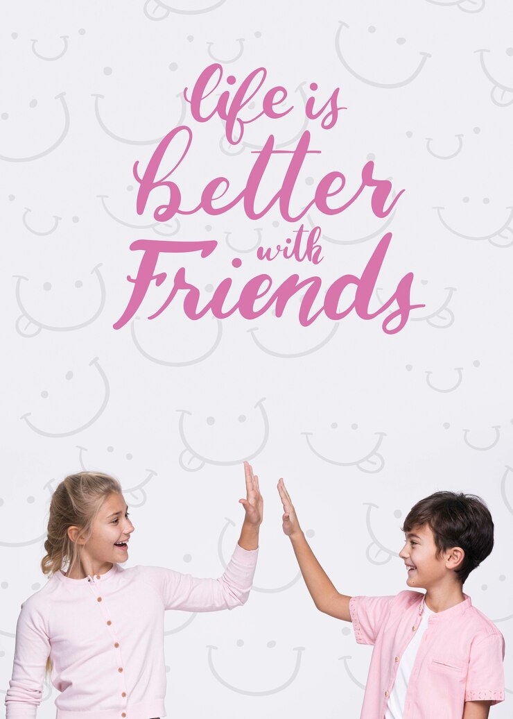 PSD la vita è migliore con gli amici ragazzo e ragazza mock-up
