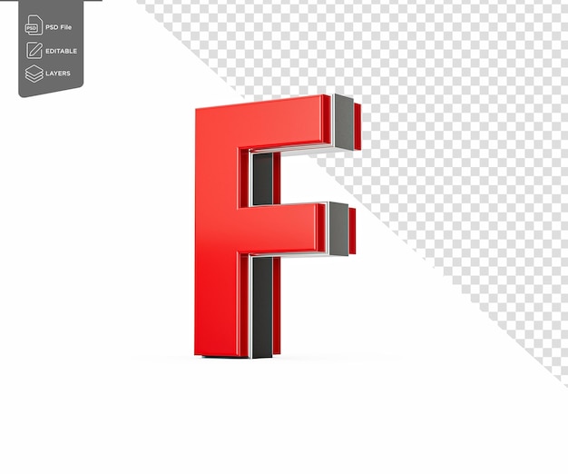 La vivace lettera maiuscola rossa F luccica con il suo elegante design carattere audace con bordi affilati illustrazione 3D