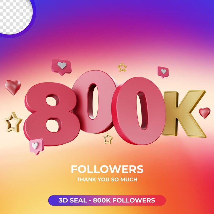 PSD label 3d 800 ribu pengikut di desain instagram