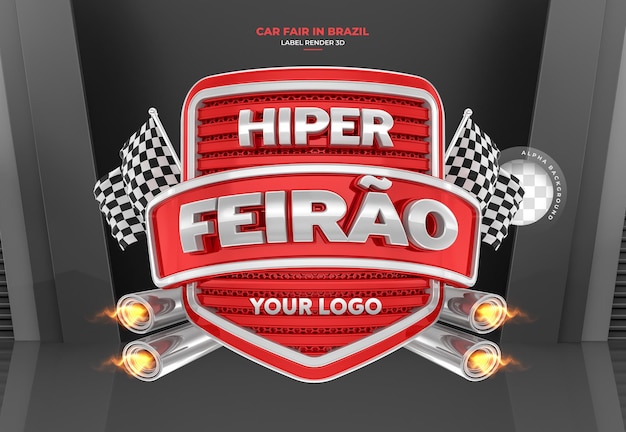 Label Auto Messe in Brasilien 3D Render Template Design Portugiesisch
