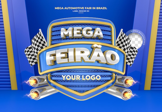 Label Auto Messe in Brasilien 3D Render Template Design Portugiesisch